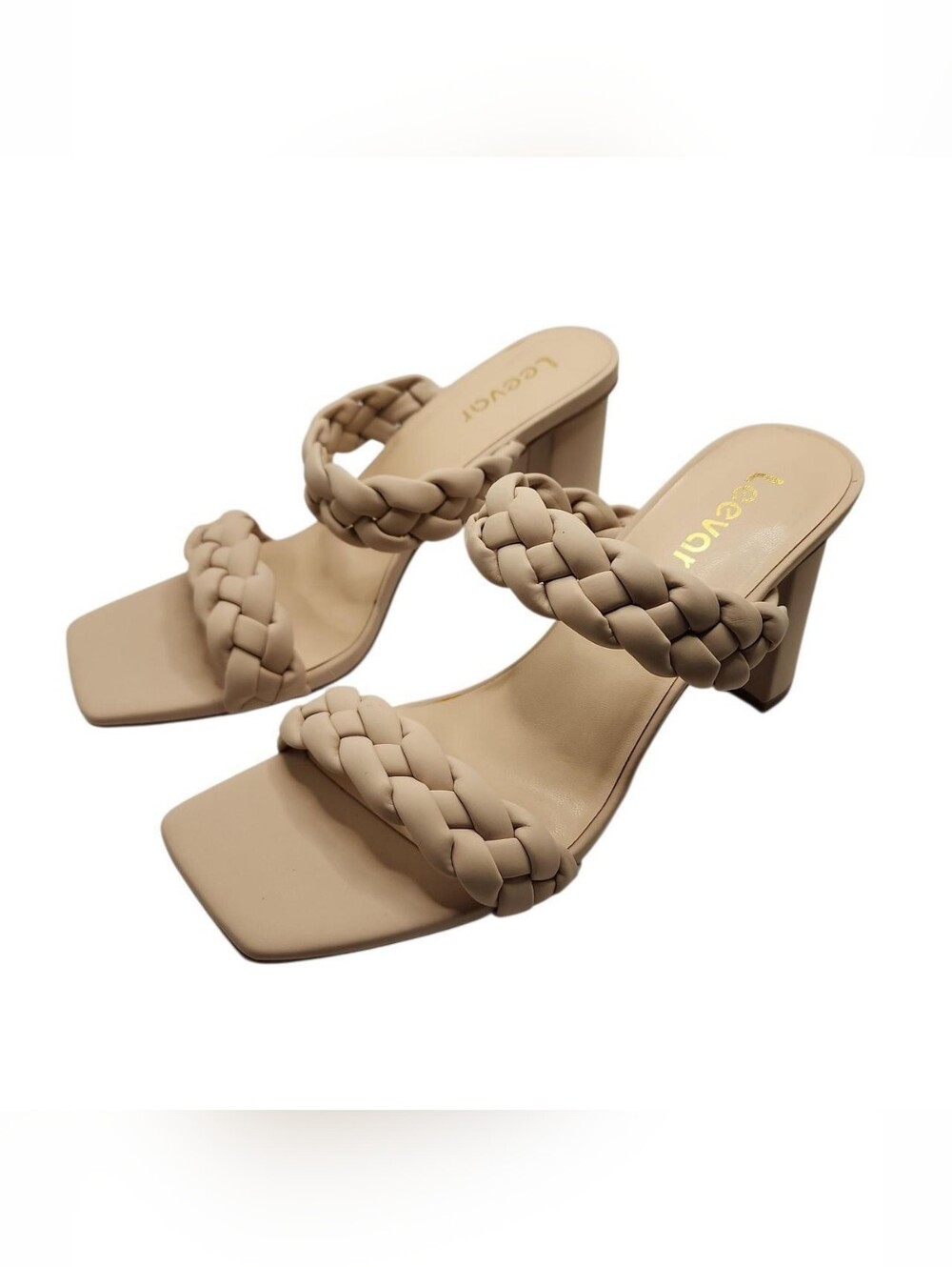 Leevar Cream Braided Block Heel Sandal Pumps